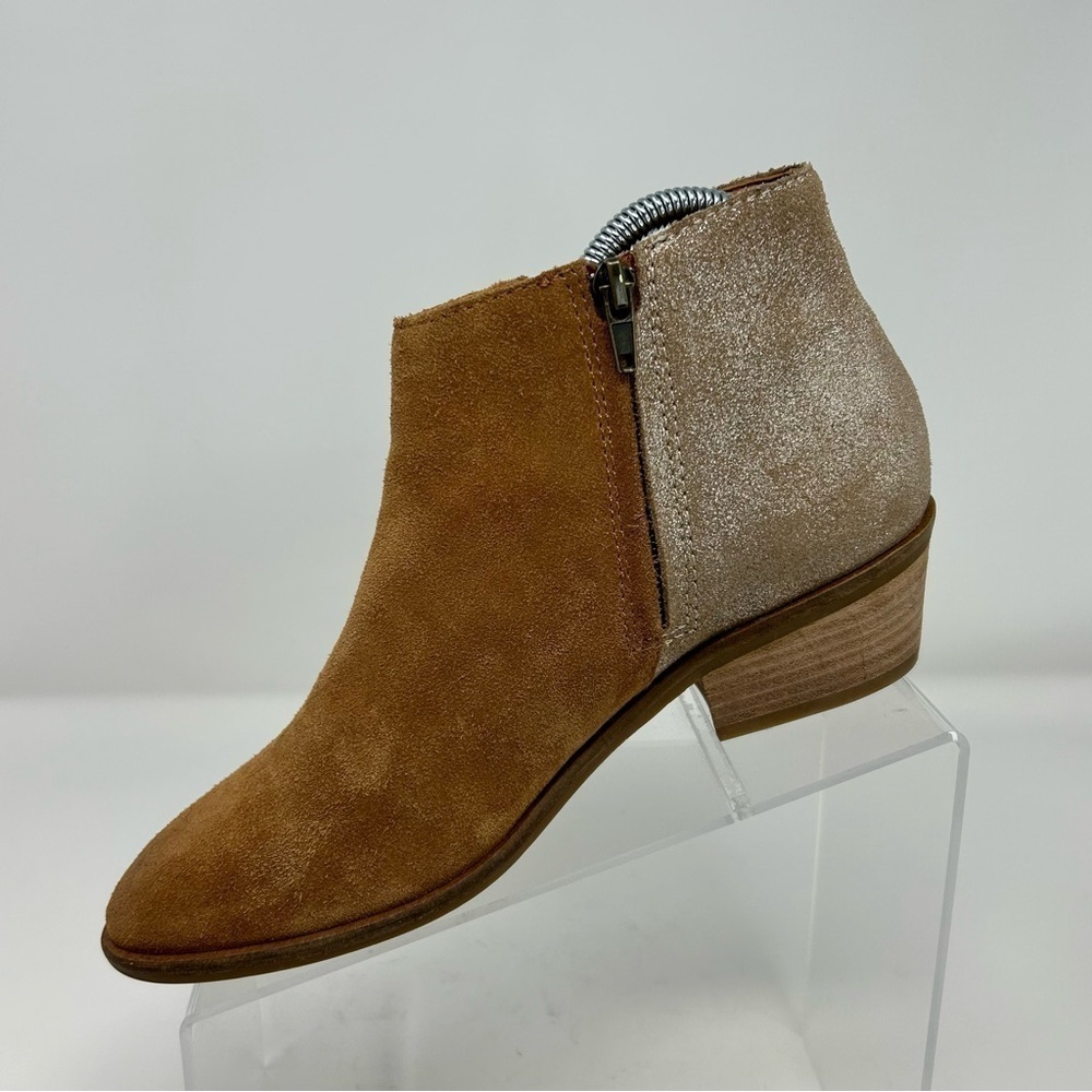 Frye & Co Caden Brown Tan and Metallic Silver Color Blocked Ankle Boots Size 7.5 - Picture 3 of 11